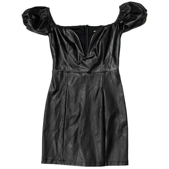 NUDE Off the Shoulder Faux Leather Mini Dress - Black - Small - Picture 1 of 13